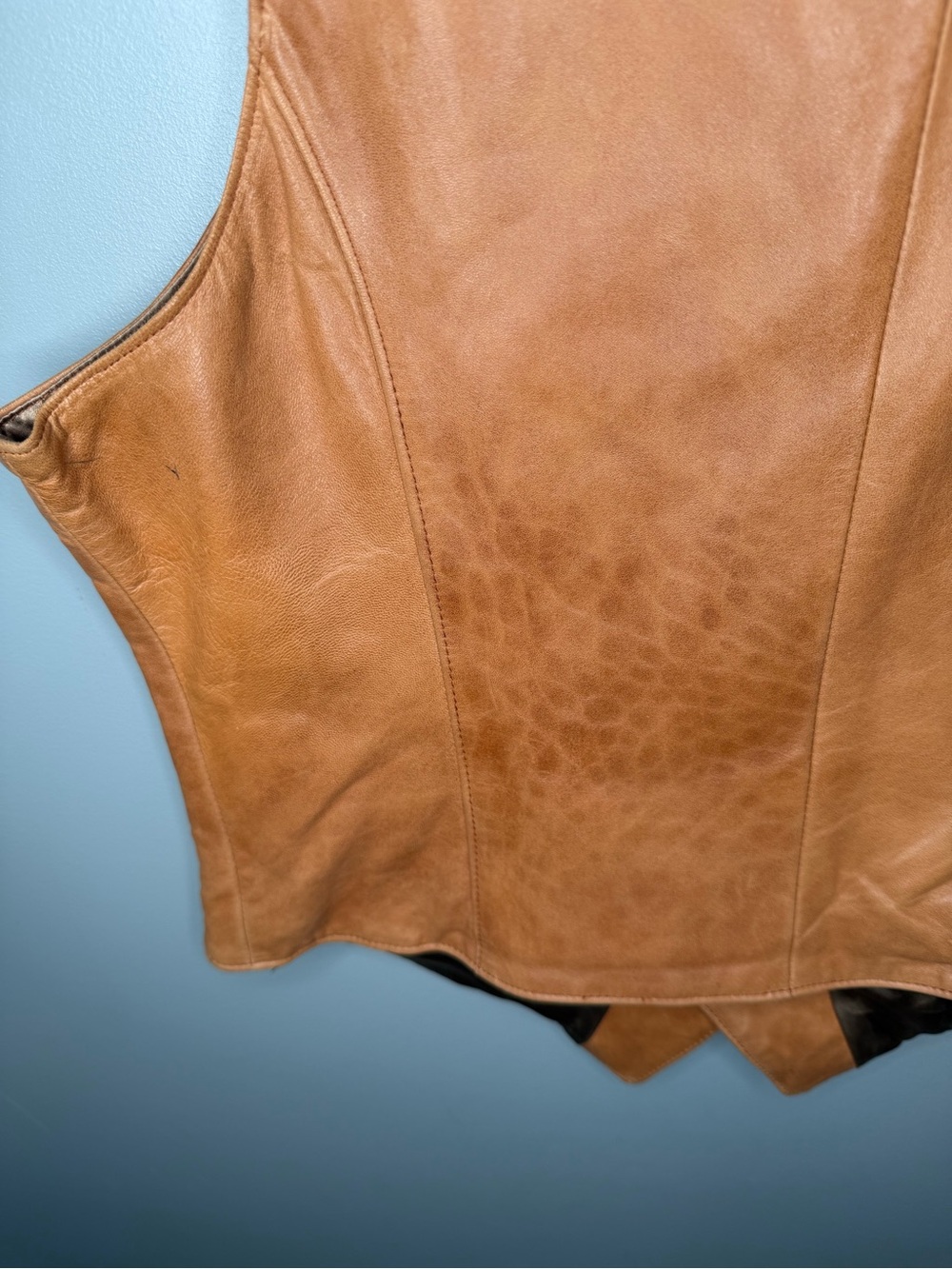 STETSON Vintage 80s Cognac Leather Western Vest - Picture 10 of 14